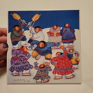Vintage Barbara Lavallee Ceramic Kitchen Tile Wall Eskimo Dance 1996 Rare